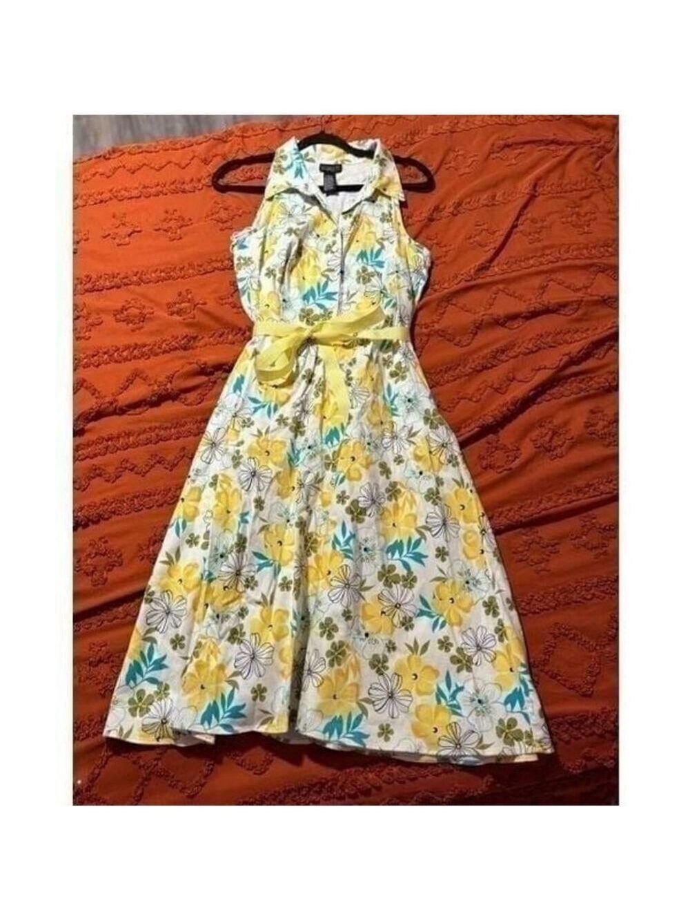 Sunny summer dress white yellow blue green 13 14 Macy's - Picture 3 of 11